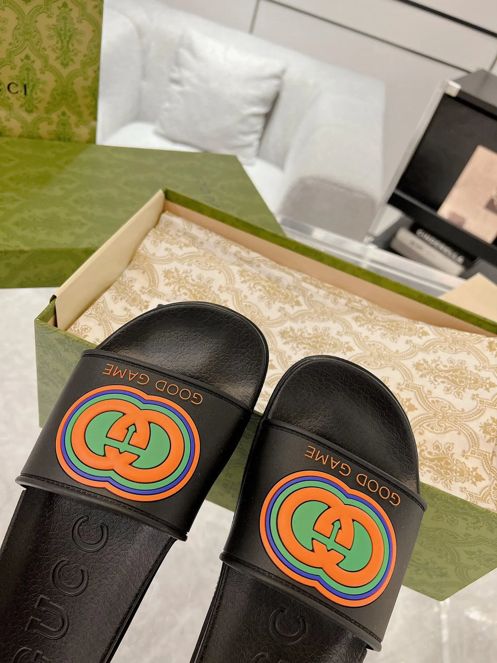 Gucci GG Black Logo Slides