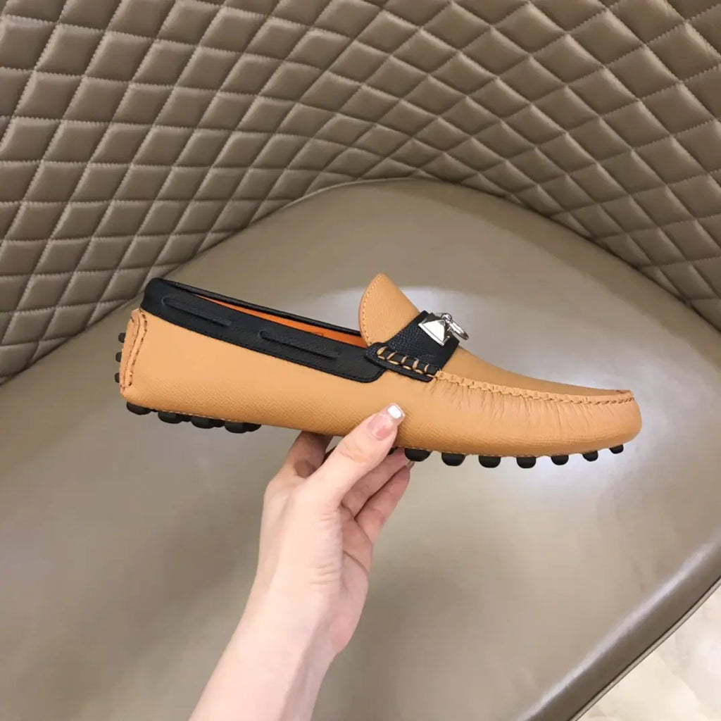 Hermès H Patent Beige Black Loafers