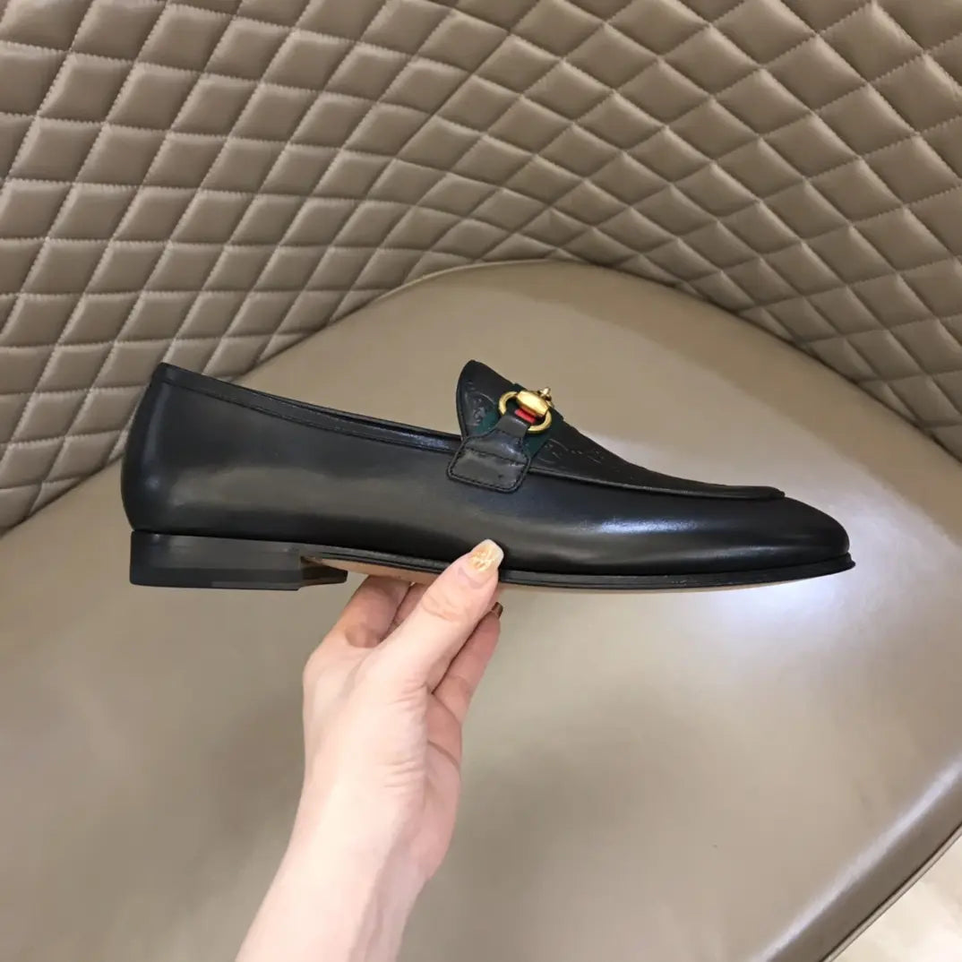 Gucci Horsebit Monogram Black Leather Loafers