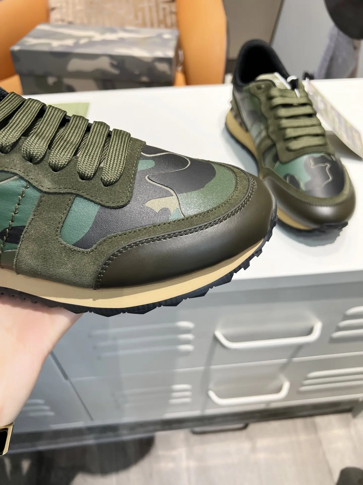Valentino Rockrunner Green Black Camo Sneakers