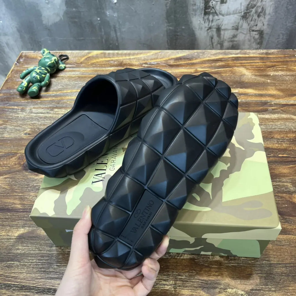 Valentino Garavani Black Quilted Leather Slides