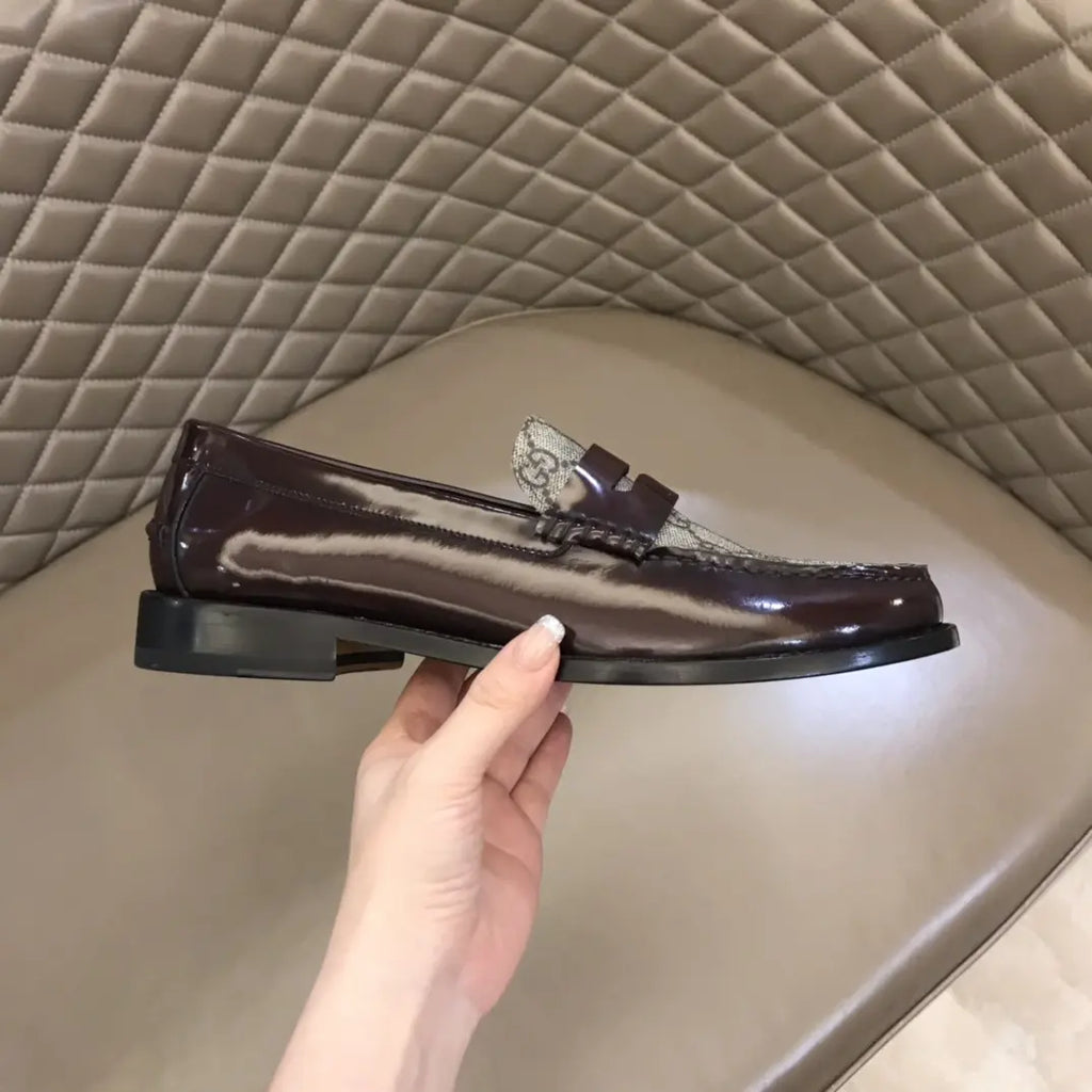 Gucci GG Dark Brown Beige Loafers