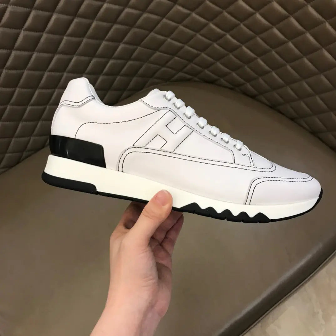 Hermes Paris White Black Leather Sneakers