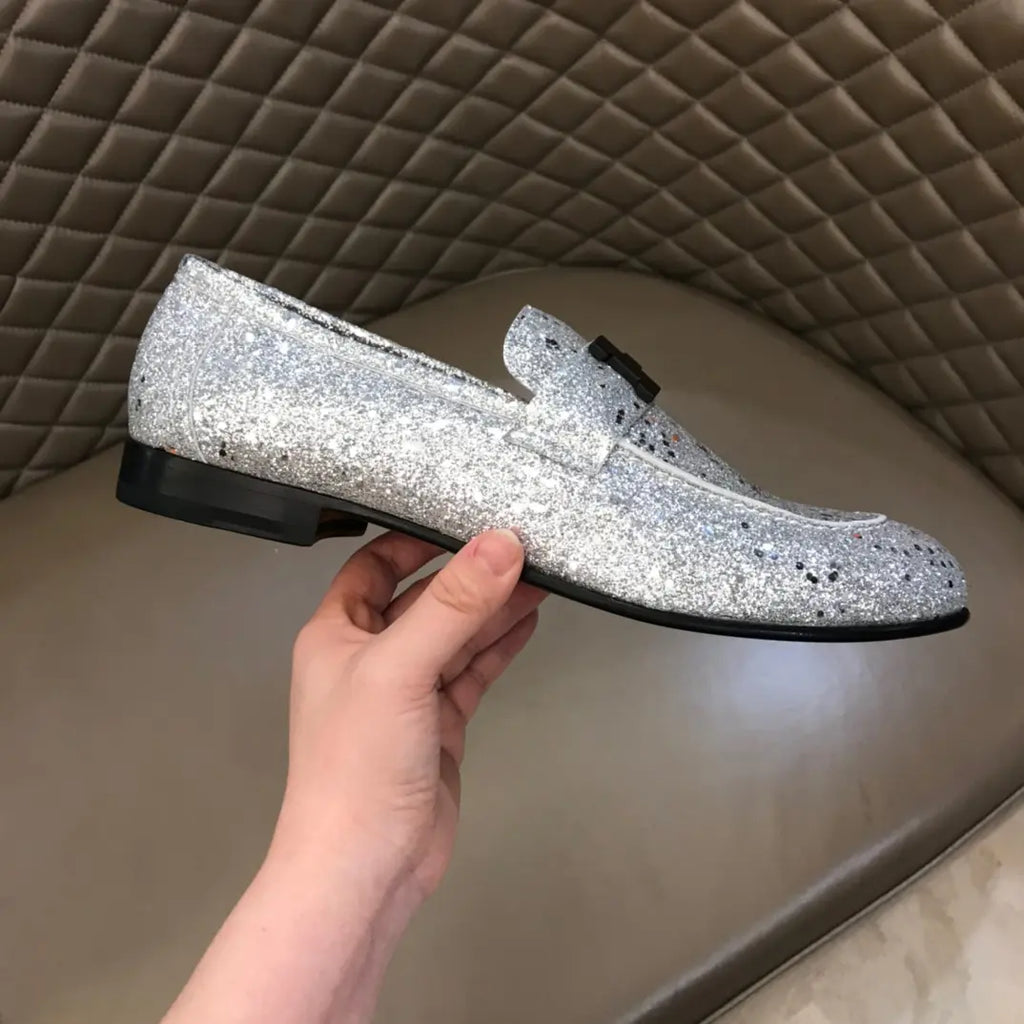 Hermes Paris H Silver Glitter Loafers