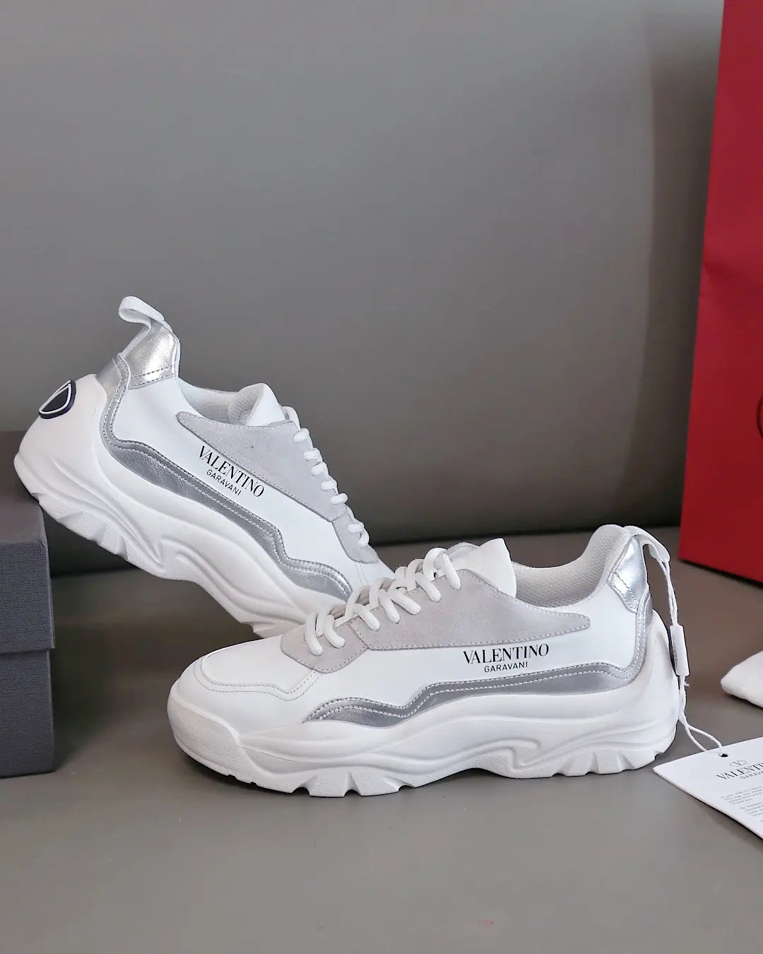 Valentino Garavani White Silver Grey Sneakers