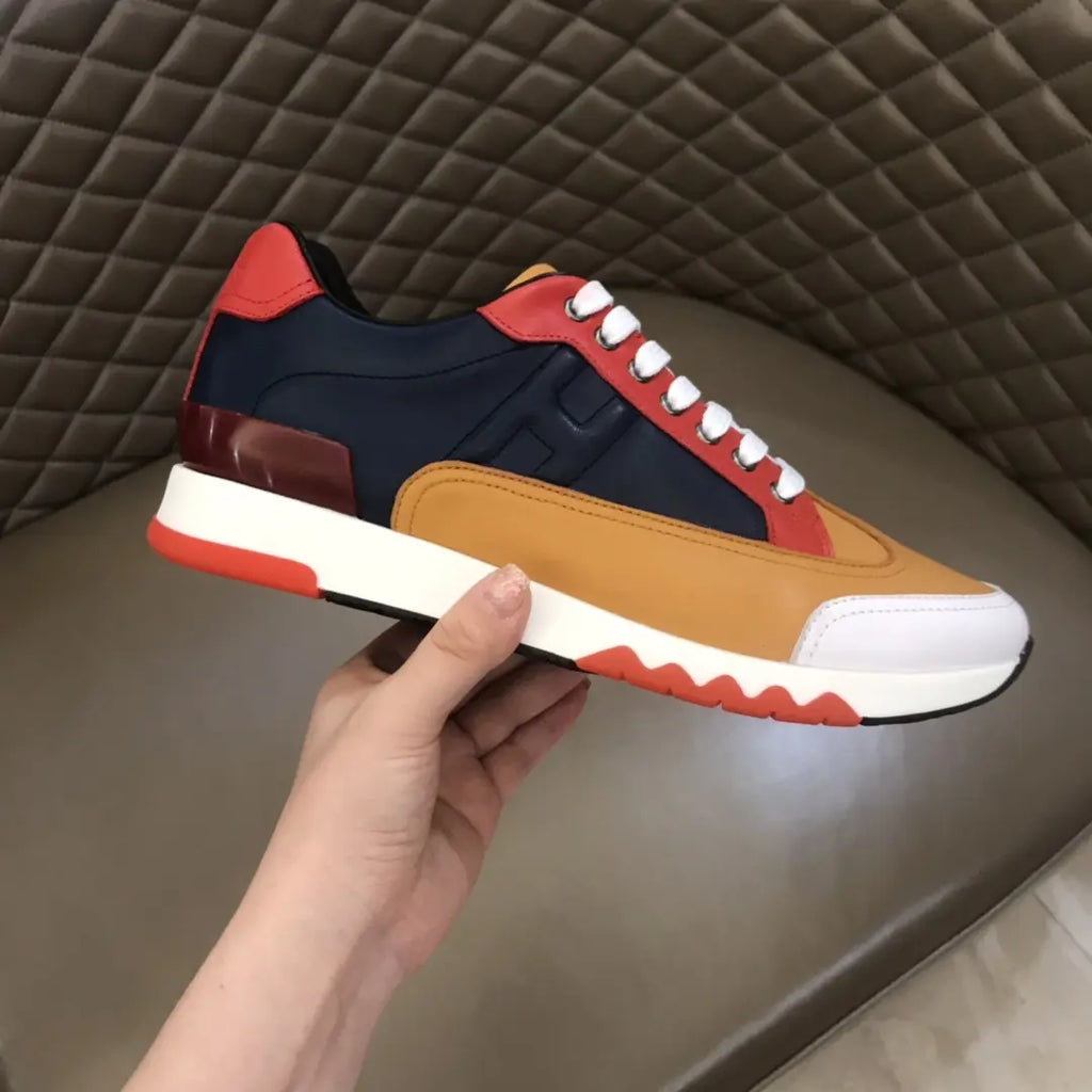 Hermes Tan Navy Red White Sneakers