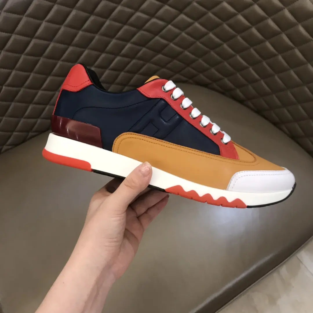 Hermes Tan Navy Red White Sneakers