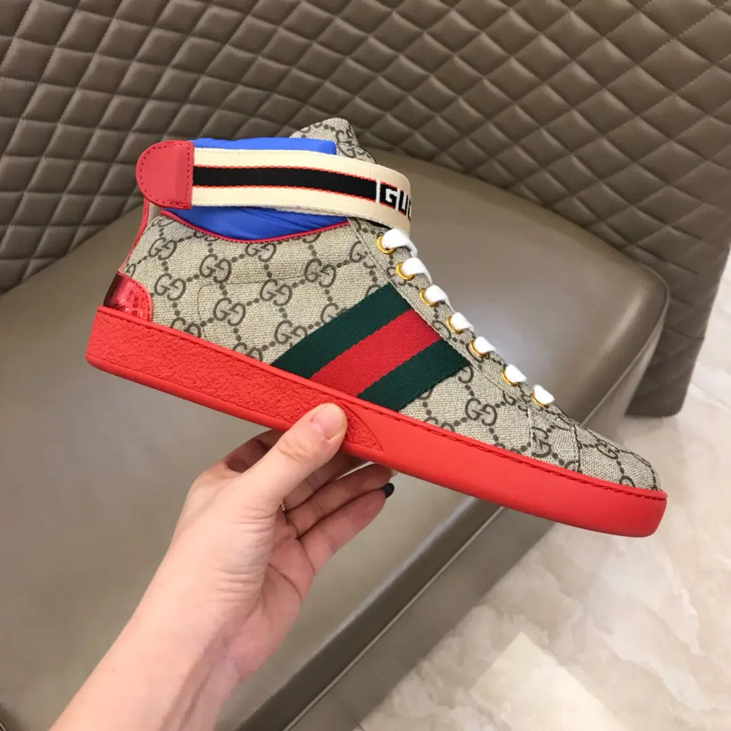Gucci GG High Beige Red Blue Sneakers