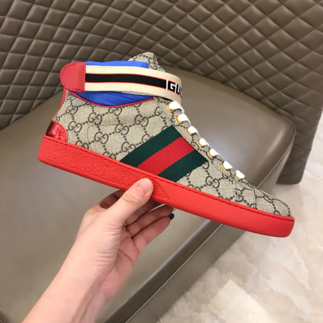 Gucci GG High Beige Red Blue Sneakers