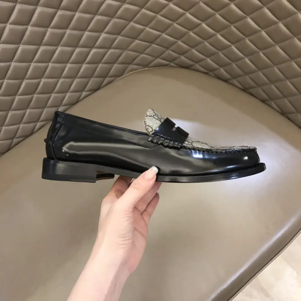 Gucci GG Black Patent Beige Loafers