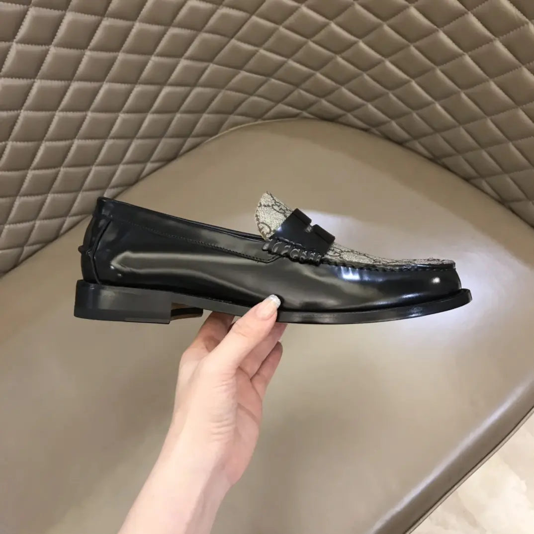 Gucci GG Black Patent Beige Loafers