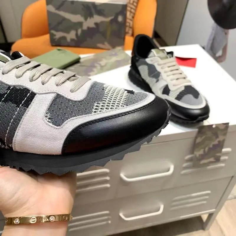 Valentino Rockrunner Black Grey Camo Sneakers