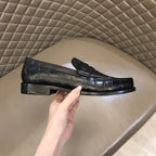 Gucci Crocodile Skin Black Leather Loafers