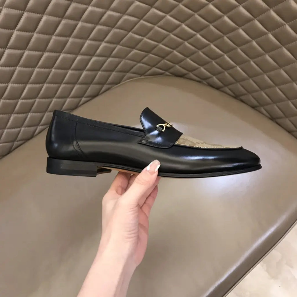 Gucci GG Chain Black Beige Loafers