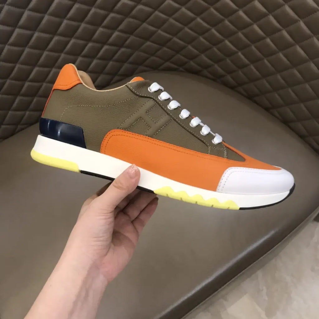 Hermes Olive Green Orange Blue White Sneakers