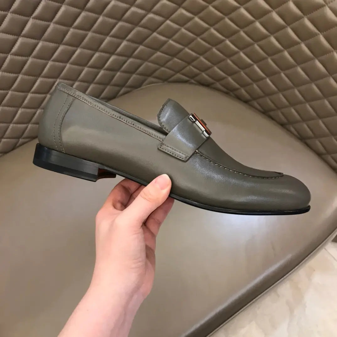 Hermes Paris H Buckle Grey Loafers