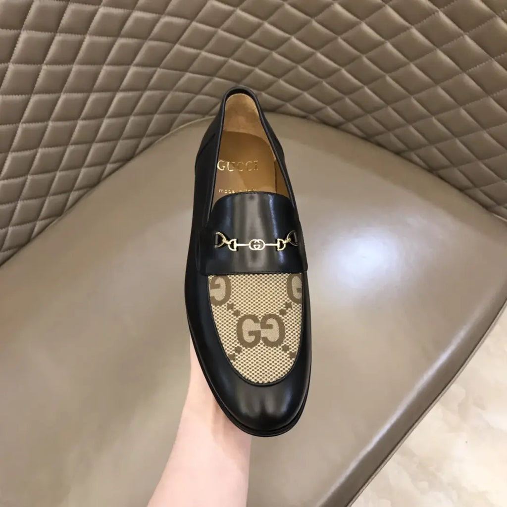 Gucci GG Chain Black Beige Loafers