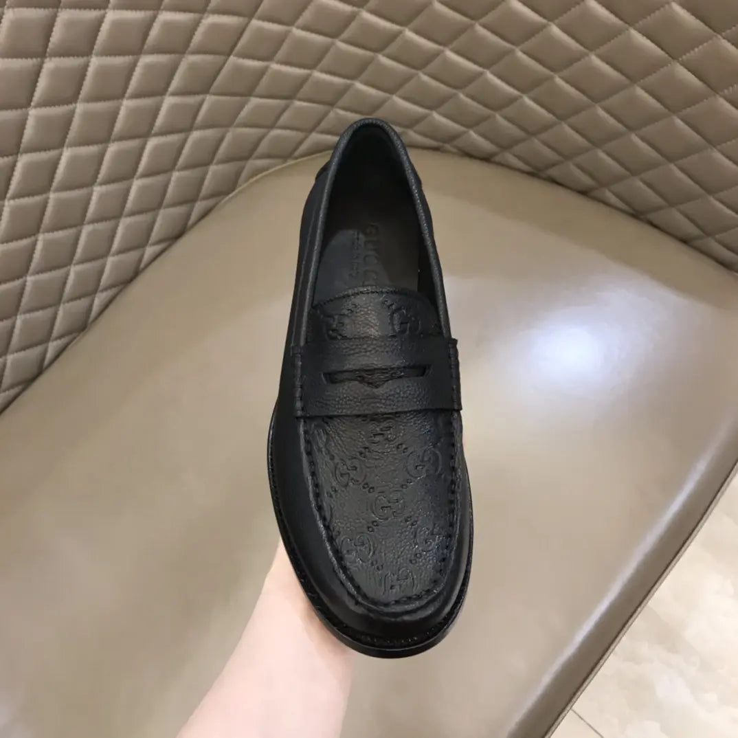 Gucci GG Monogram Black Leather Loafers