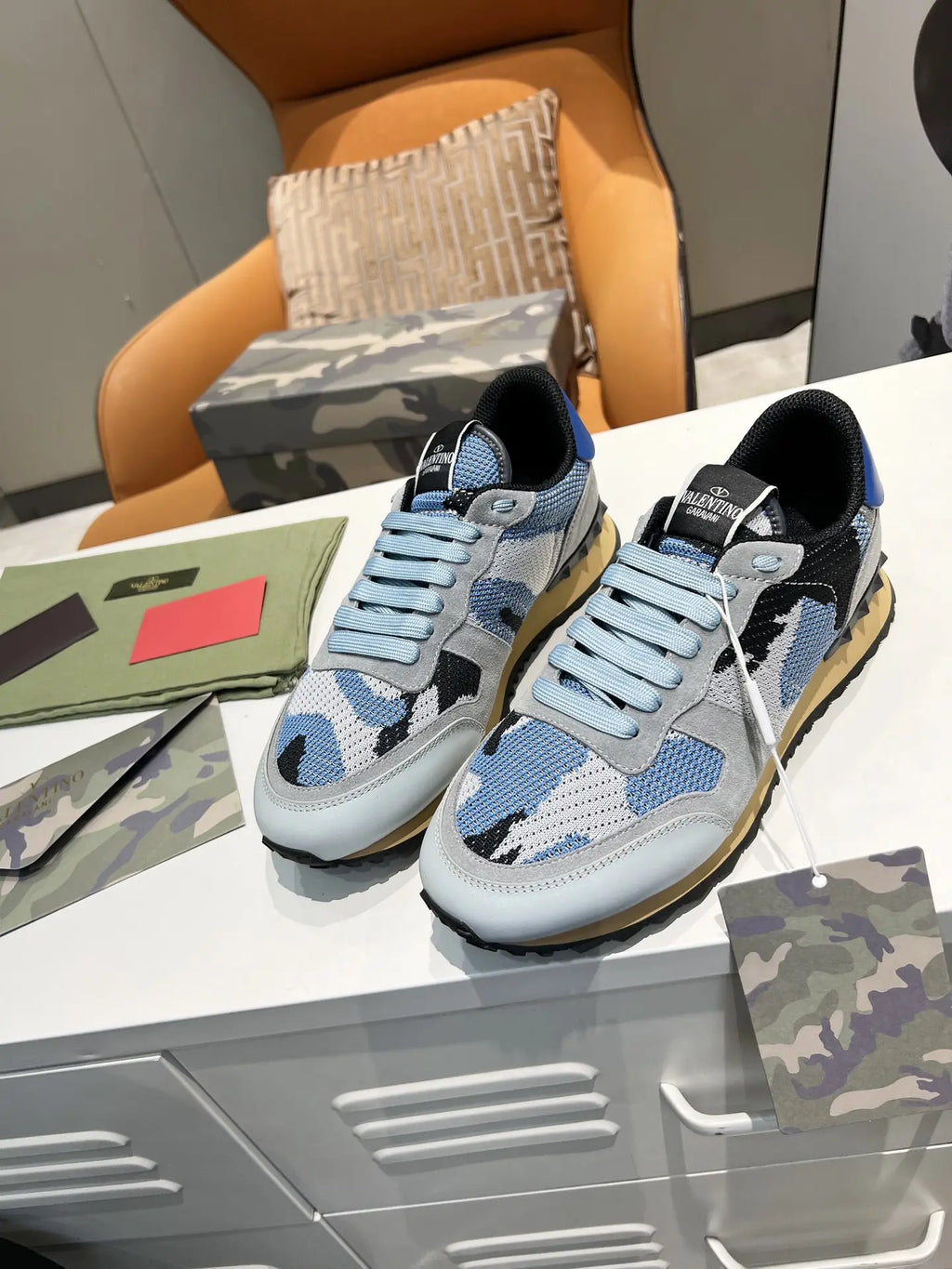 Valentino Garavani Blue Gray Camo Sneakers