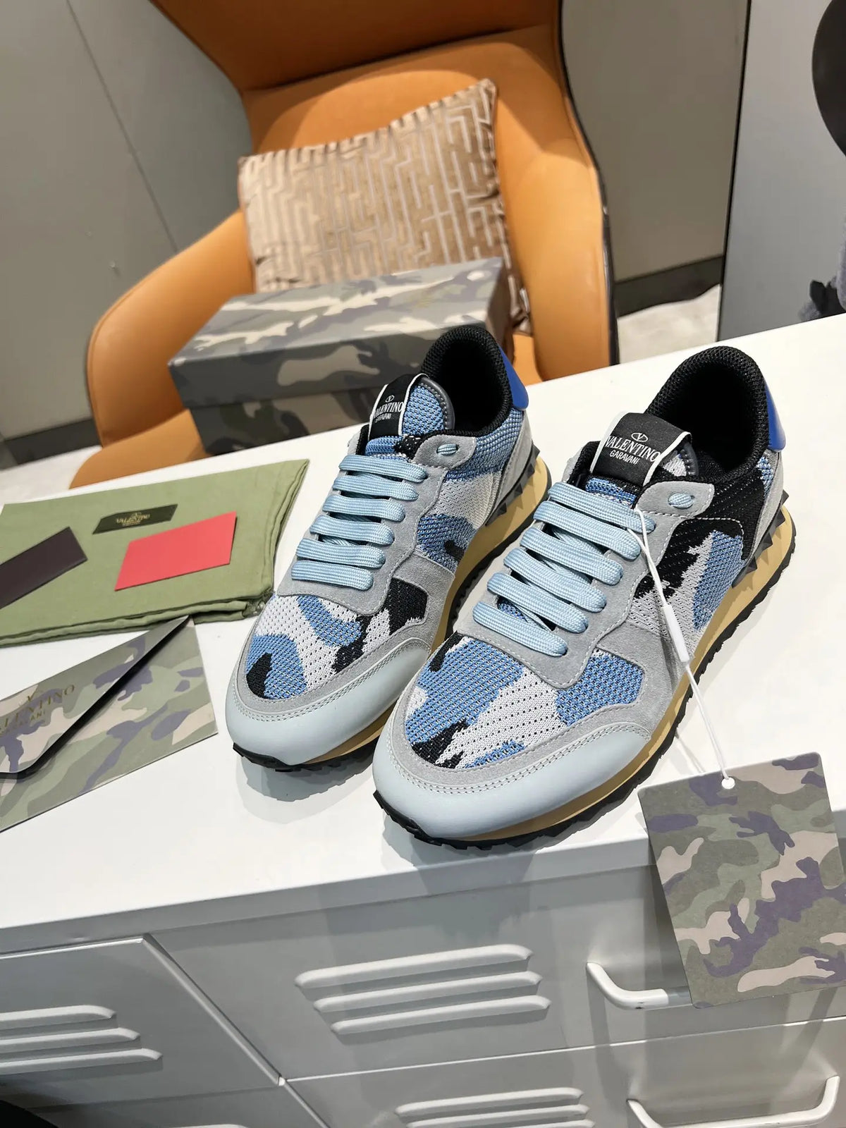 Valentino Garavani Blue Gray Camo Sneakers