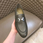 Hermes Paris H Buckle Grey Loafers