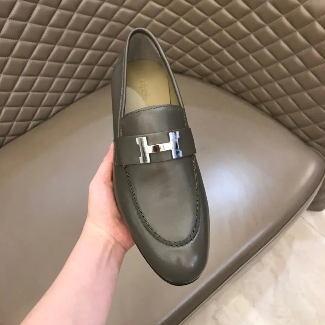 Hermes Paris H Buckle Grey Loafers
