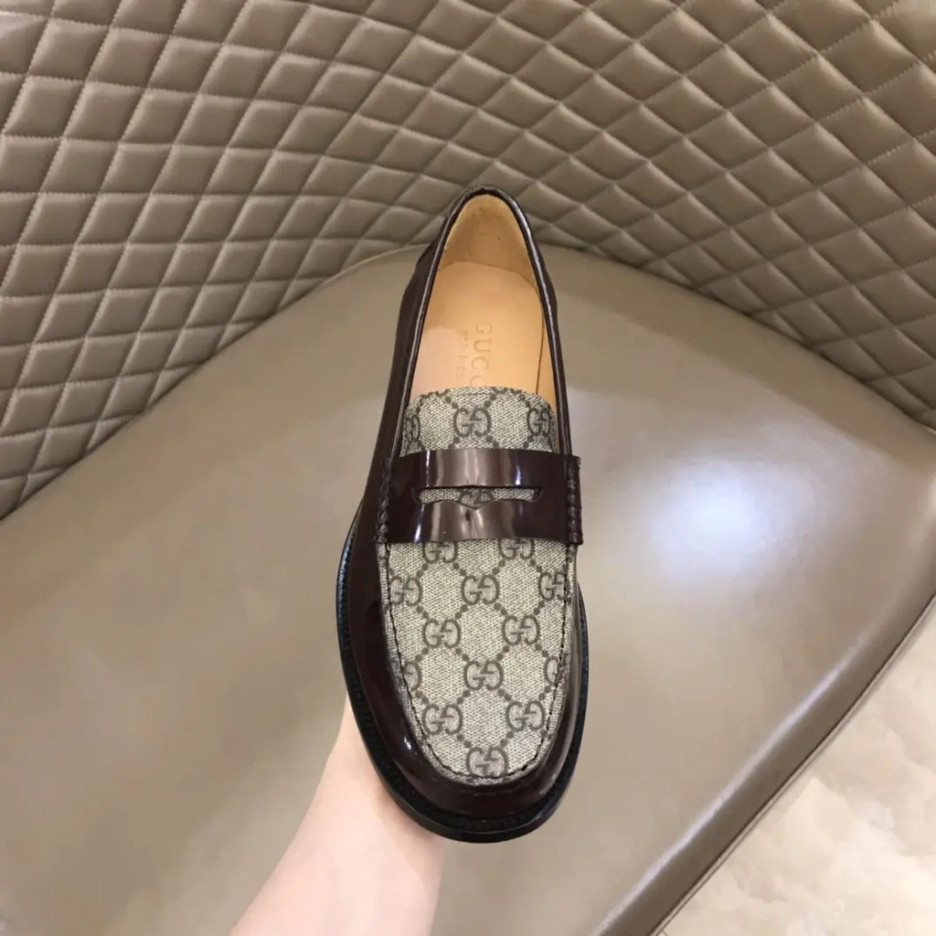 Gucci GG Dark Brown Beige Loafers