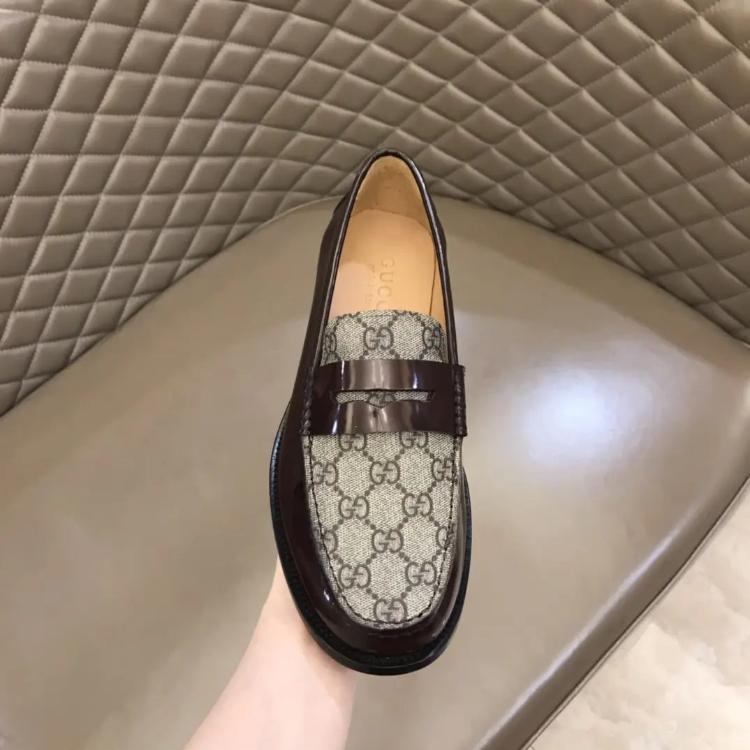 Gucci GG Dark Brown Beige Loafers