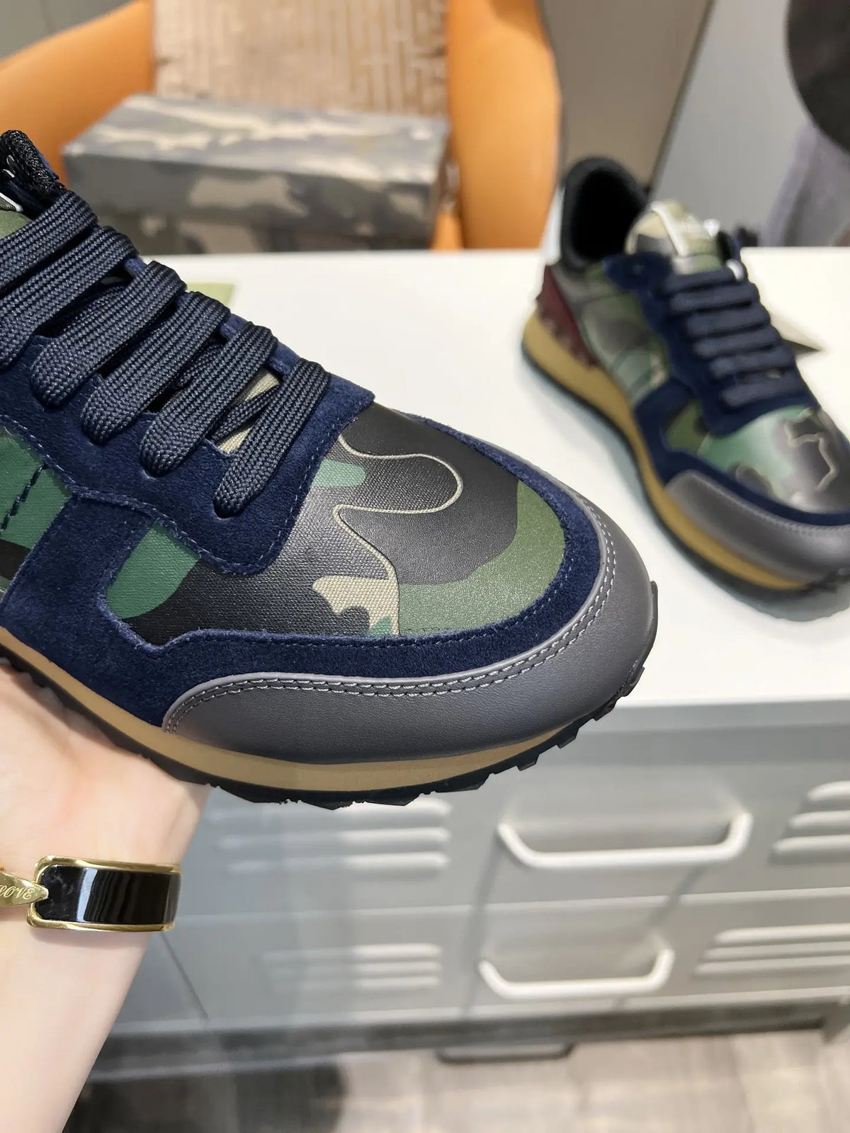 Valentino Garavani Camo Green Navy Burgundy Sneakers