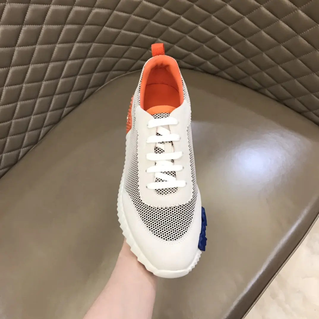 Hermes White Orange Blue Mesh Sneakers