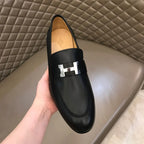Hermès H Buckle Black Leather Loafers