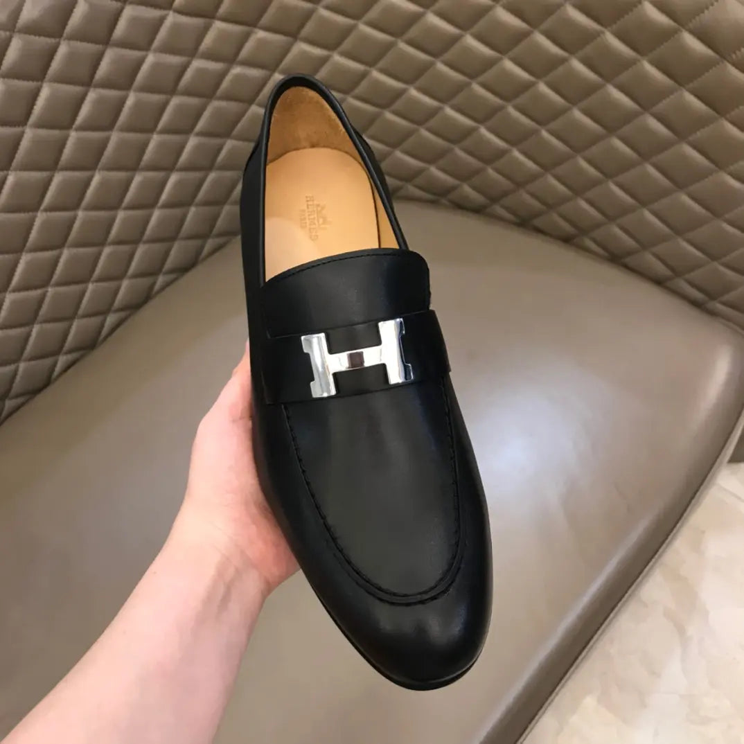 Hermès H Buckle Black Leather Loafers