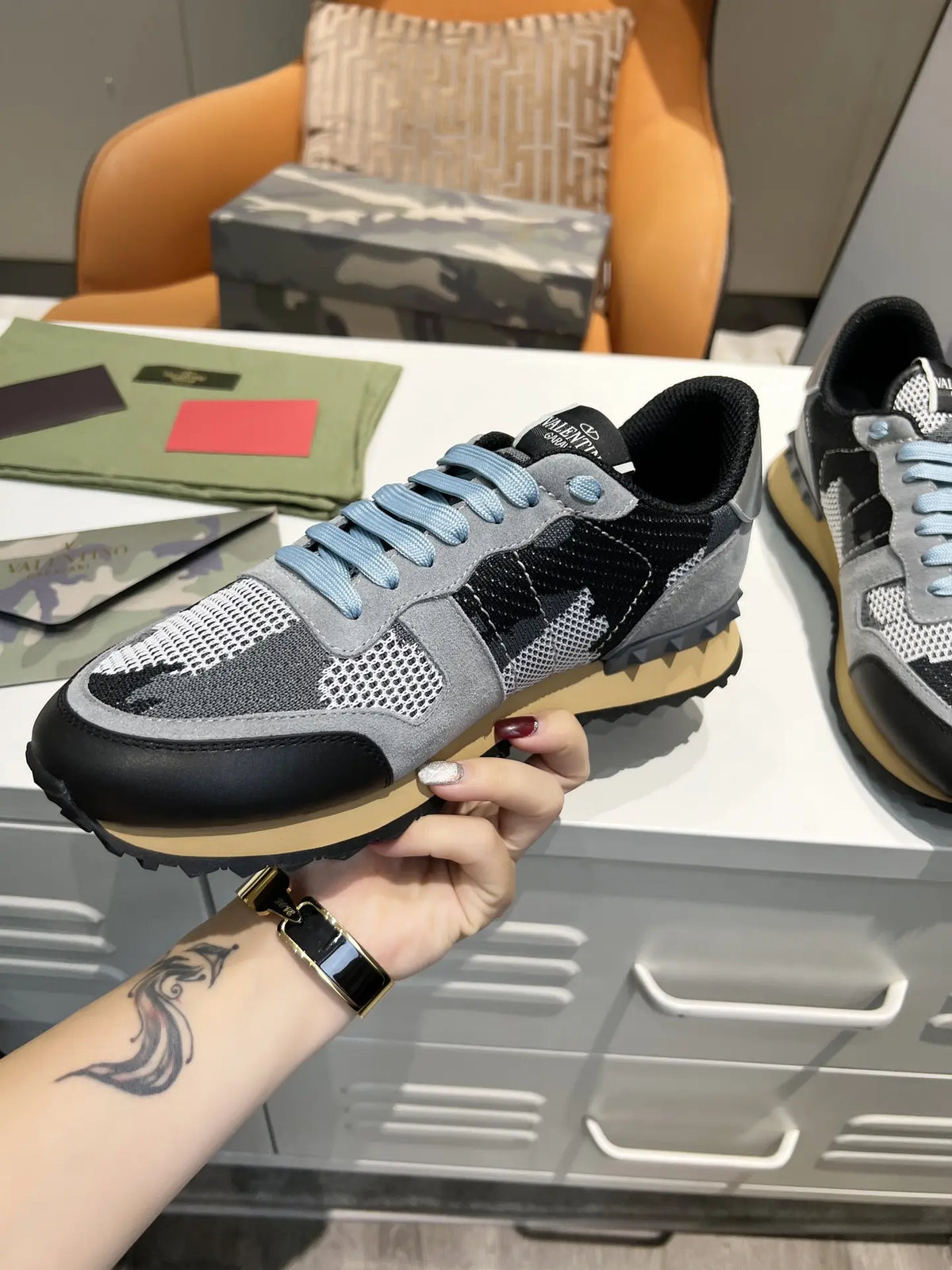 Valentino Rockrunner Camo Grey Black Sneakers
