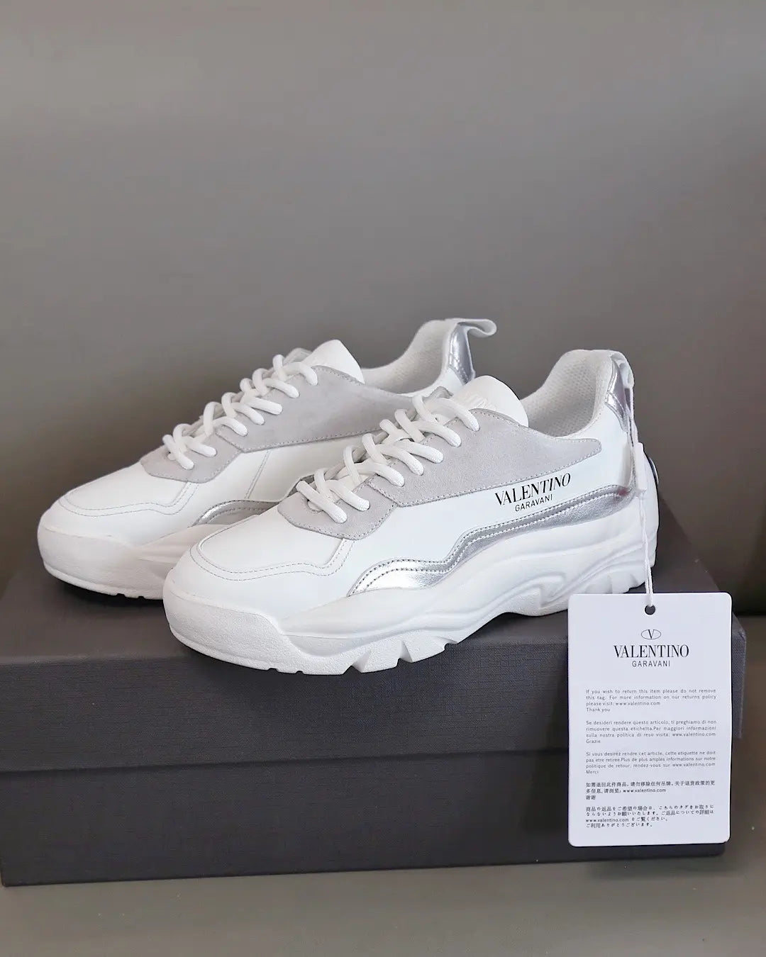 Valentino Garavani White Silver Grey Sneakers