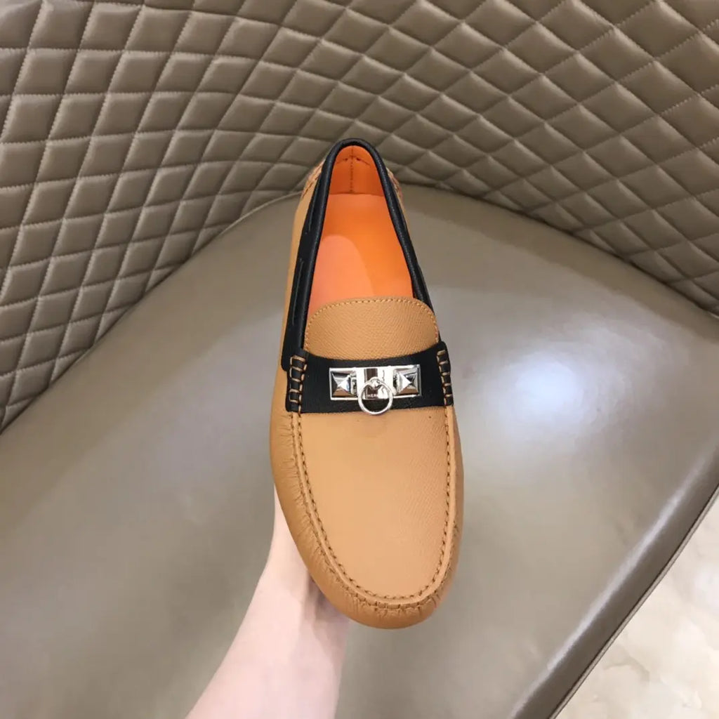 Hermès H Patent Beige Black Loafers