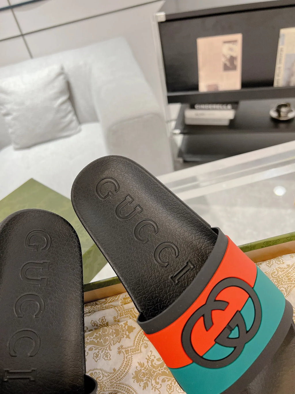 Gucci GG Black Green Red Slides