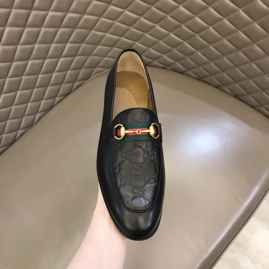 Gucci Horsebit Monogram Black Leather Loafers