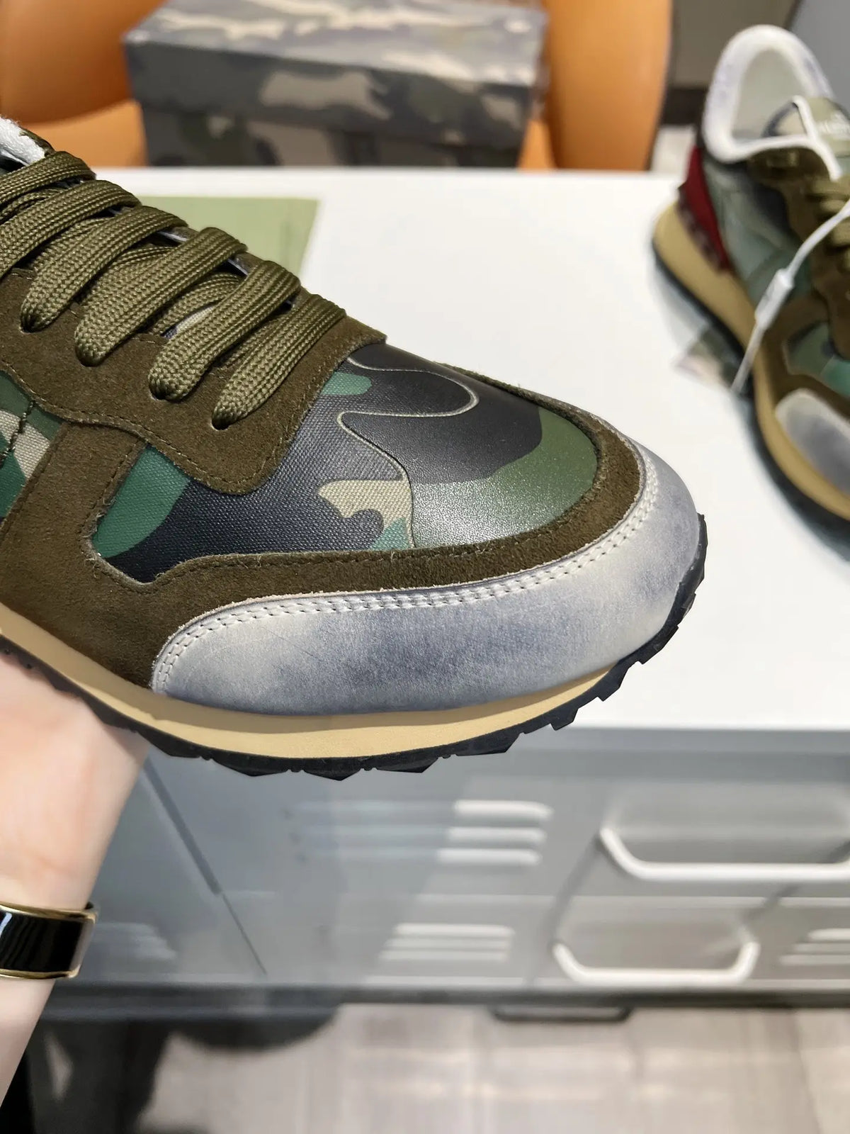Valentino Rockrunner Green Camo Red Sneakers