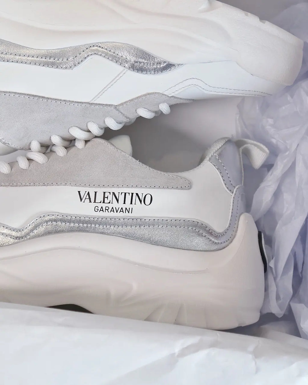 Valentino Garavani White Silver Grey Sneakers