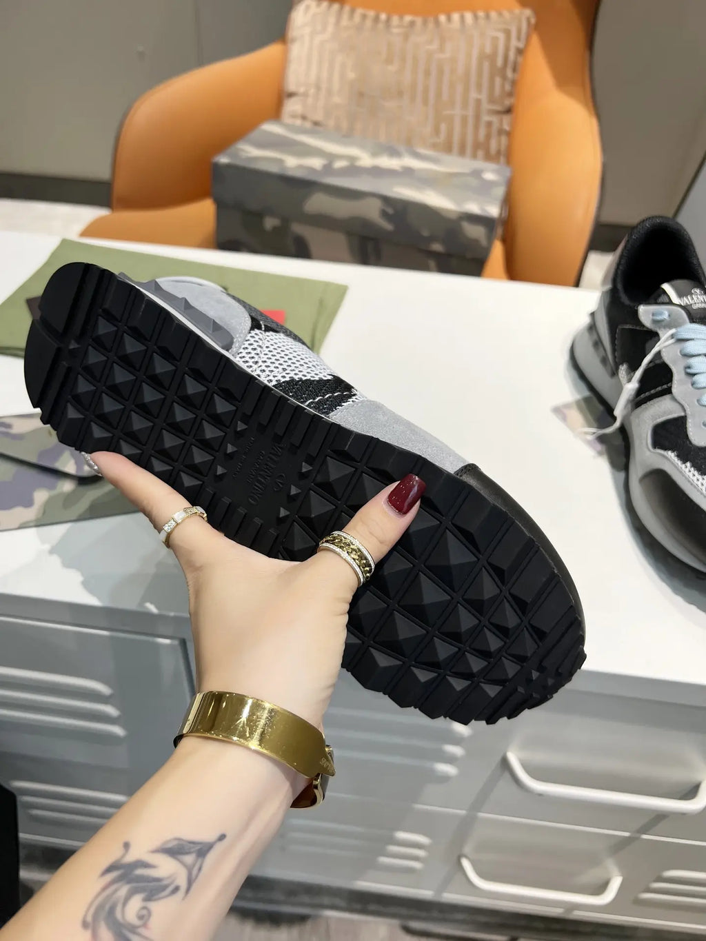 Valentino Rockrunner Grey Black Camouflage Sneakers
