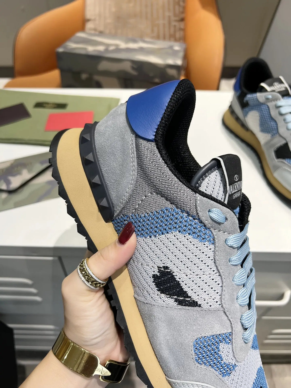 Valentino Garavani Blue Gray Camo Sneakers