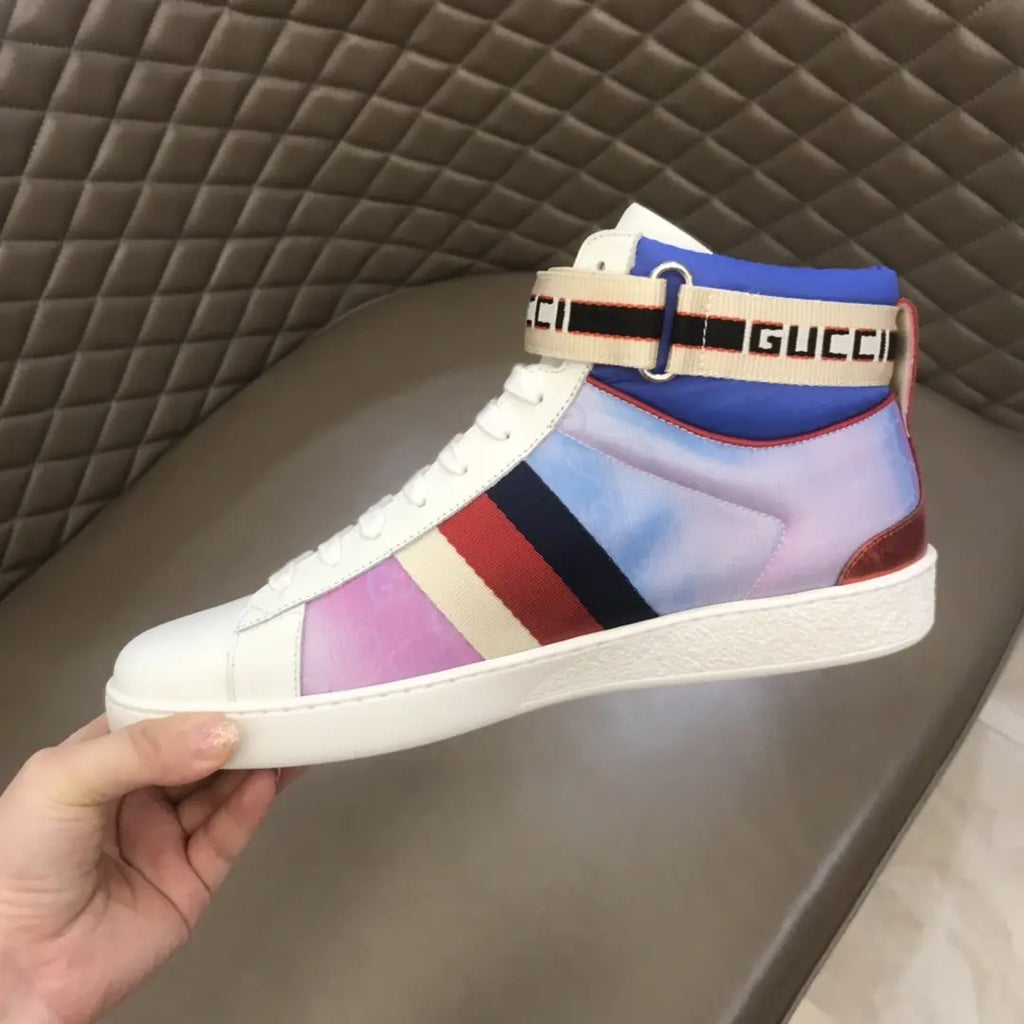Gucci High Top White Blue Red Sneakers