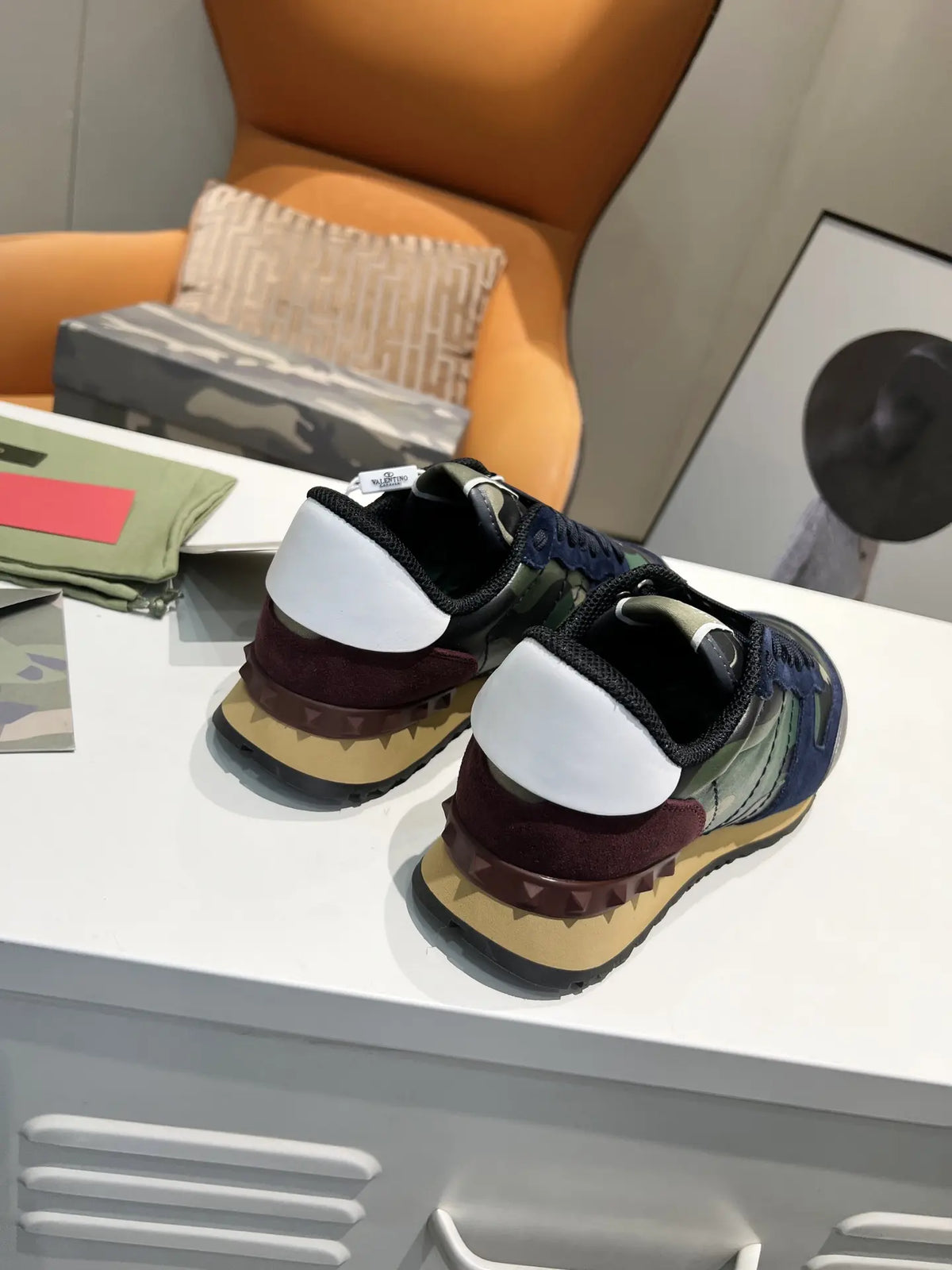Valentino Garavani Camo Green Navy Burgundy Sneakers