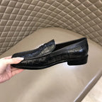 Gucci Crocodile Skin Black Leather Loafers