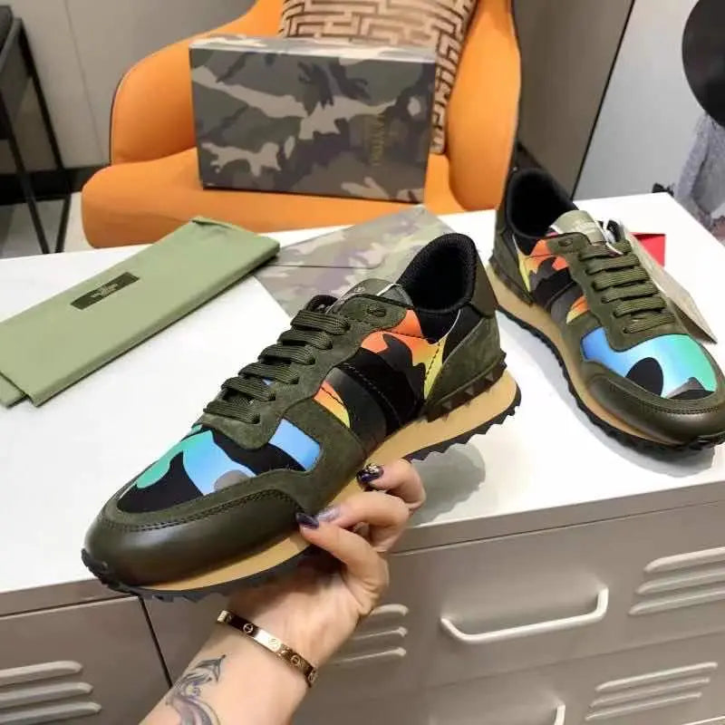 Valentino Rockrunner Camo Green Blue Orange Sneakers