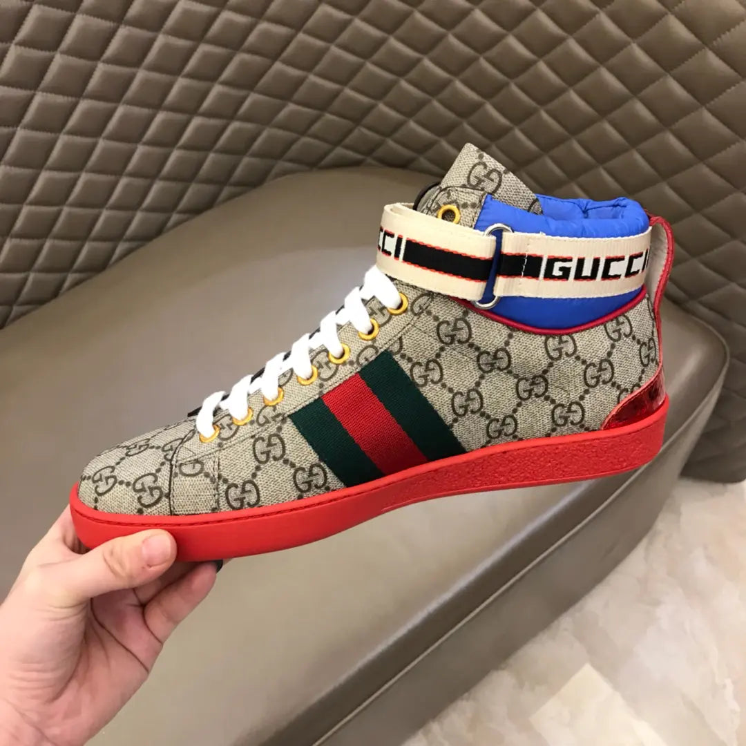 Gucci GG High Beige Red Blue Sneakers