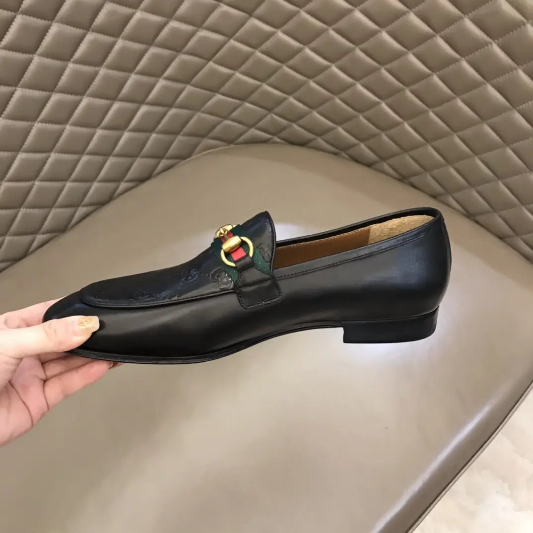 Gucci Horsebit Monogram Black Leather Loafers