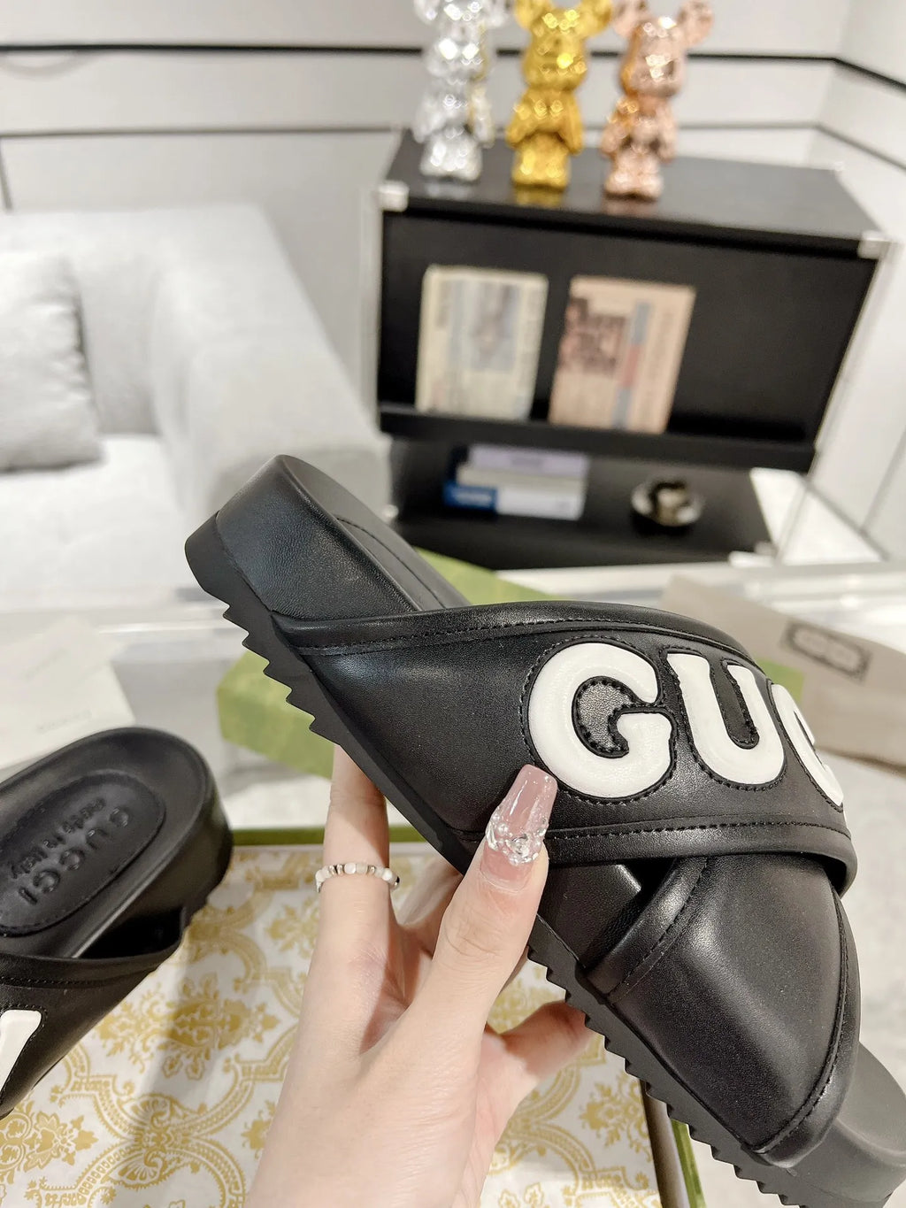 Gucci Logo Black White Slides