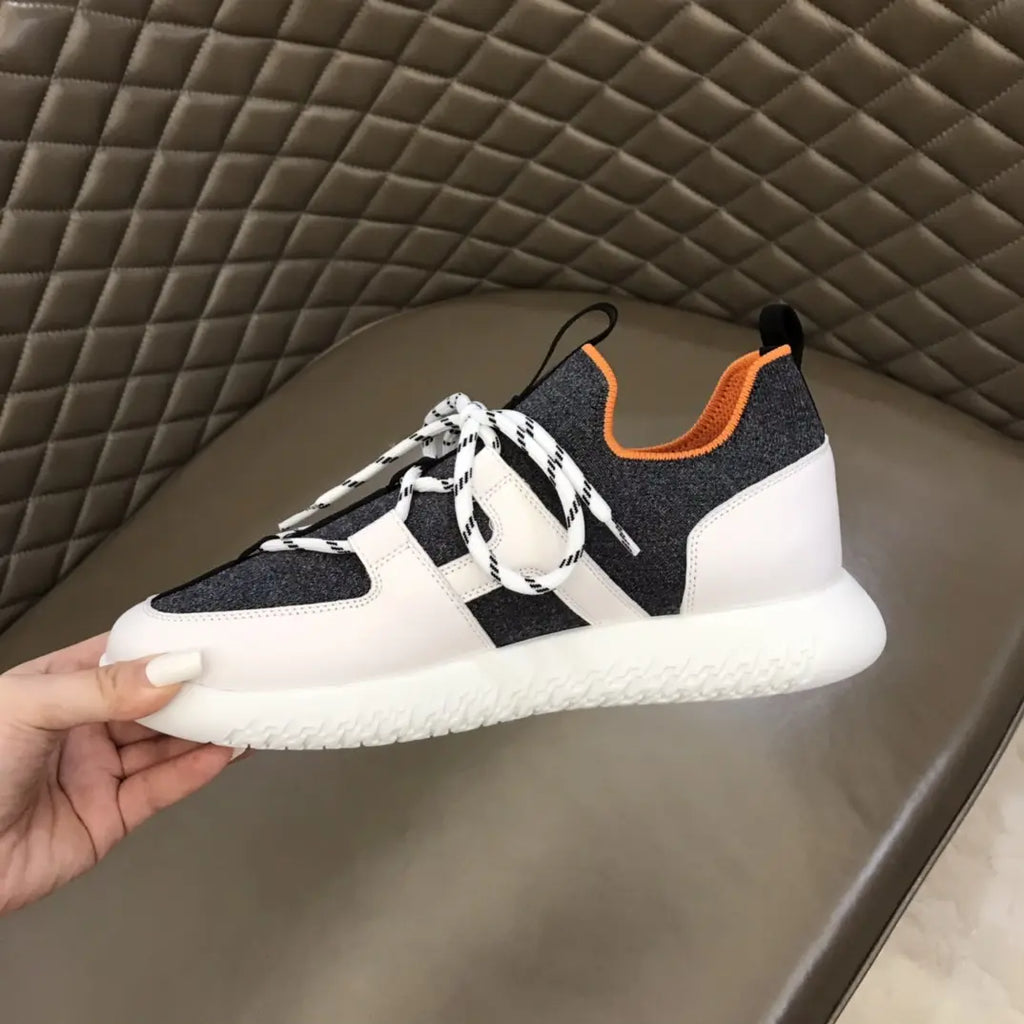 Hermes Paris Black White Orange Sneakers