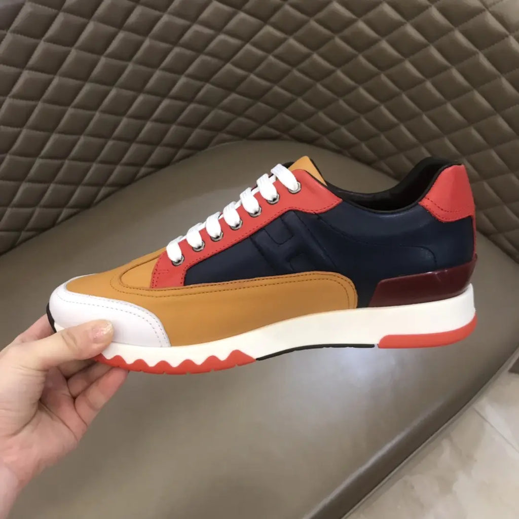 Hermes Tan Navy Red White Sneakers